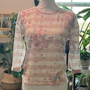 LC Lauren Conrad Pink and Cream Floral Striped Long Sleeve Top